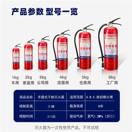 手提式干粉灭火器 家用1公斤 商用ABC灭火筒消防器材